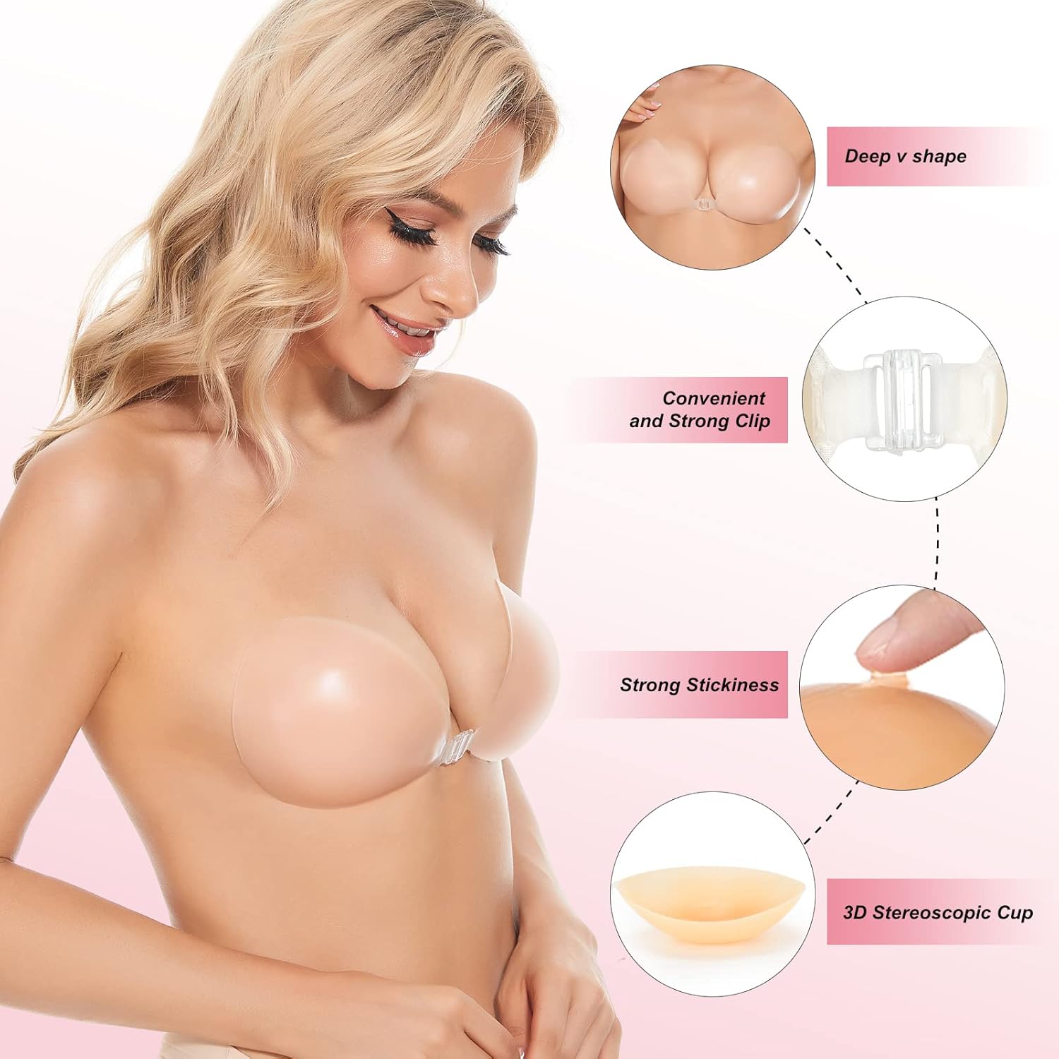 Push Up Bra Silicone - Sujetador Adhesivo Push-Up Invisible de Silicona