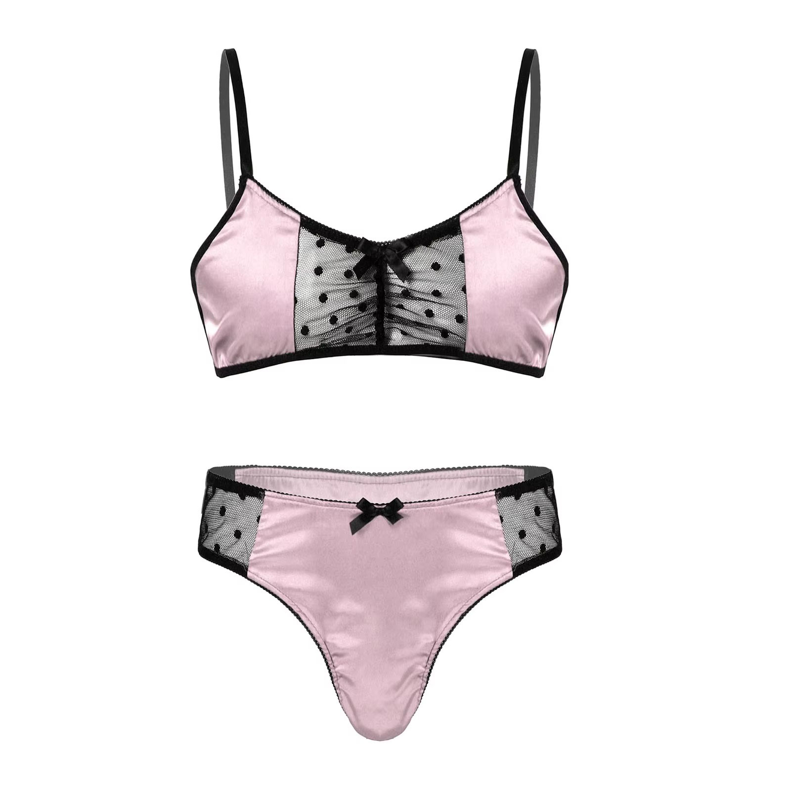 Sheer Mesh Bra - Traje de lencería de satén para