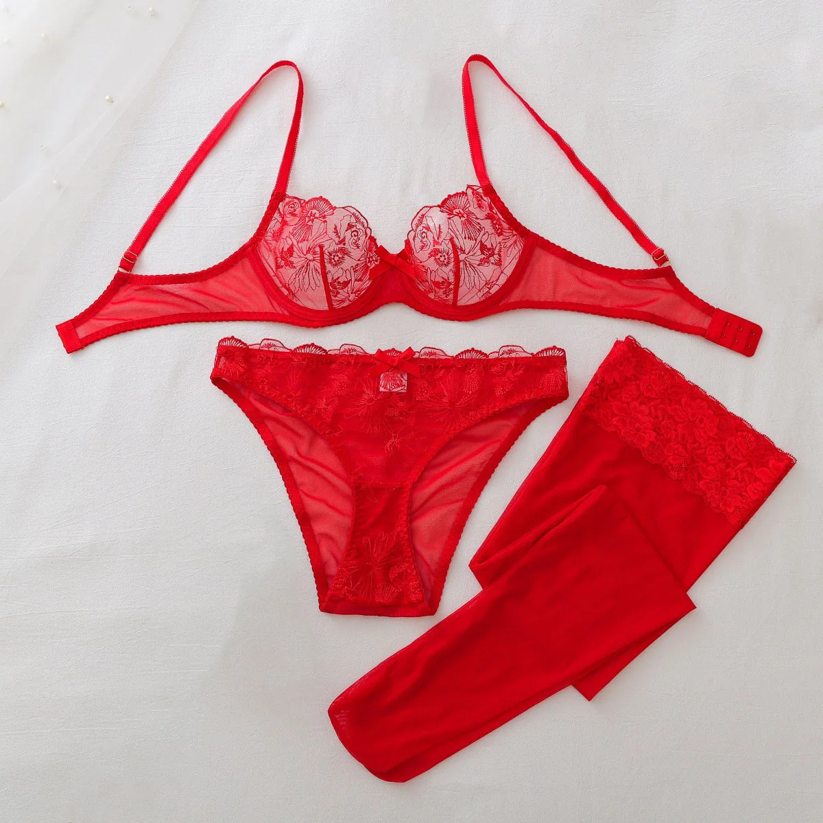 Sheer Mesh Bra - Conjunto erótico de malla transparente para
