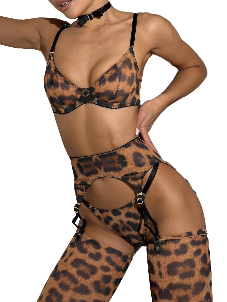 Plunge Bra Push Up - Lencería de leopardo, soporte Sexy, ropa